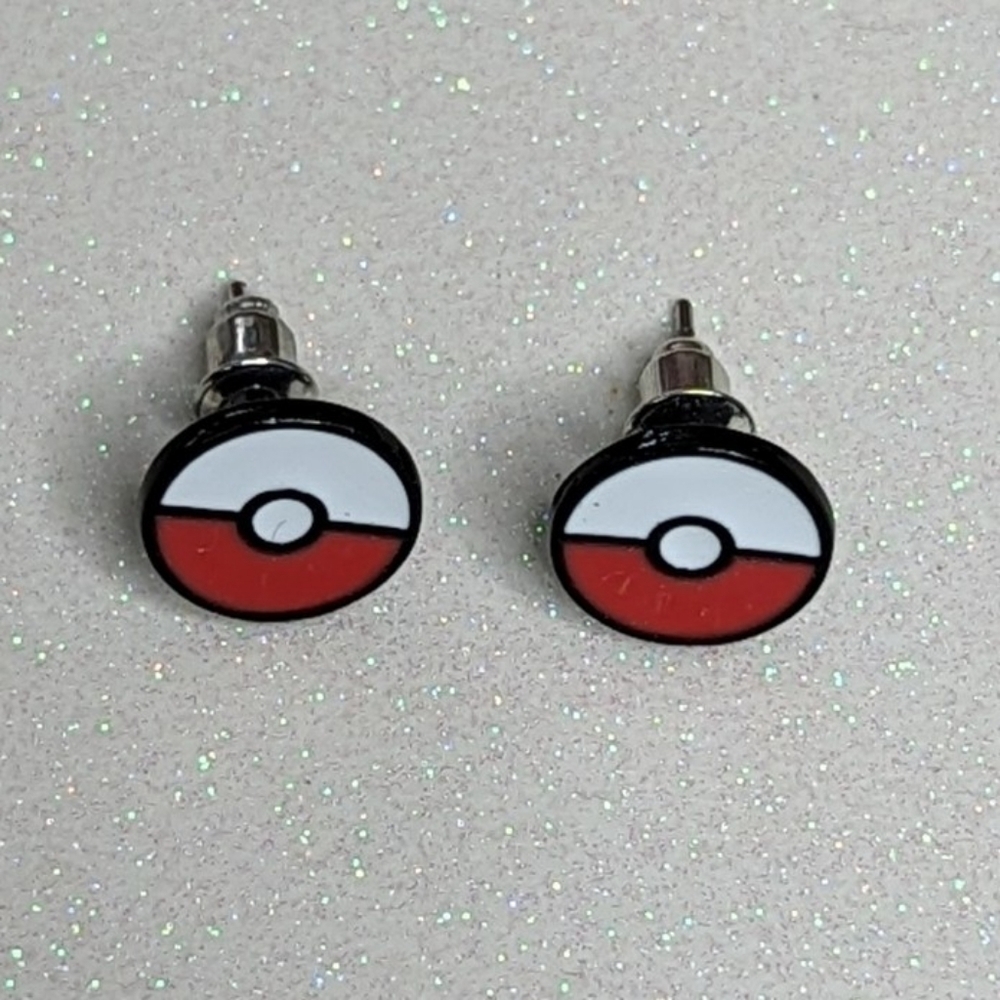 Pokemon Poke ball Acrylic Stud Earrings Red and White - Picture 7 of 7